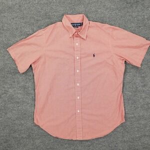 Ralph Lauren Shirt Mens Large Pink Gingham Classic Fit Short Sleeve Button Down